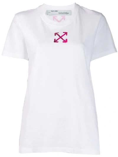 Off-white Painted Arrow Casual Tee In White,fuchsia