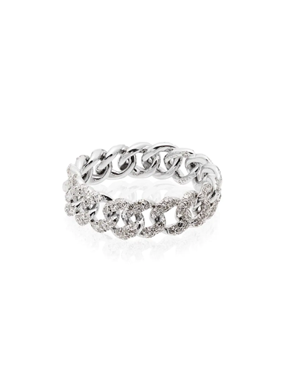Shay 18k White Gold Mini Pavé Diamond Link Ring In Silver
