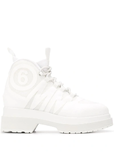 Mm6 Maison Margiela Logo Lace-up Boots In White