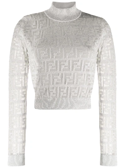 Fendi Ff Motif Sheer Sleeves Jumper In Silver