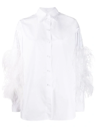 Valentino Feather Embellished Buttoned Shirt In White