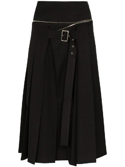 We11 Done We11done Black Unbalanced Pleats Mid-length Skirt