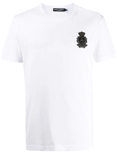 Dolce & Gabbana White Cotton T Shirt With Logo Patch In Bianco Ottico