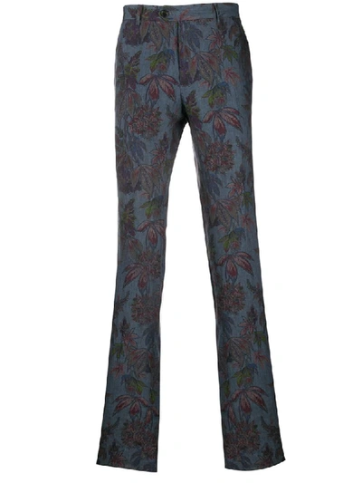 Etro Floral-print Tailored Trousers In Blue