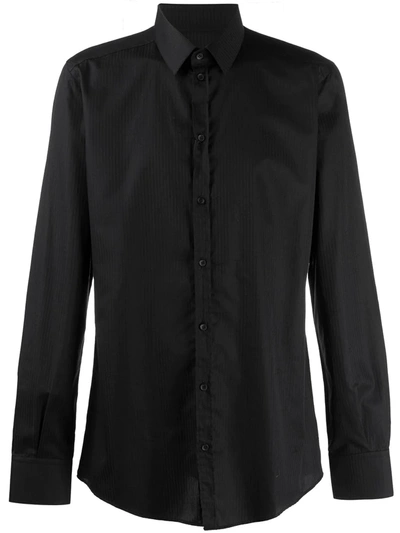 Dolce & Gabbana Pinstripe Long-sleeve Cotton Shirt In Black