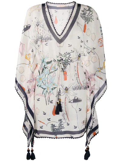 Tory Burch Poetry Printed Kaftan Top In Neutrals