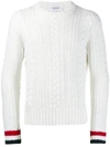 THOM BROWNE WHITE ARAN CABLE CREWNECK PULLOVER