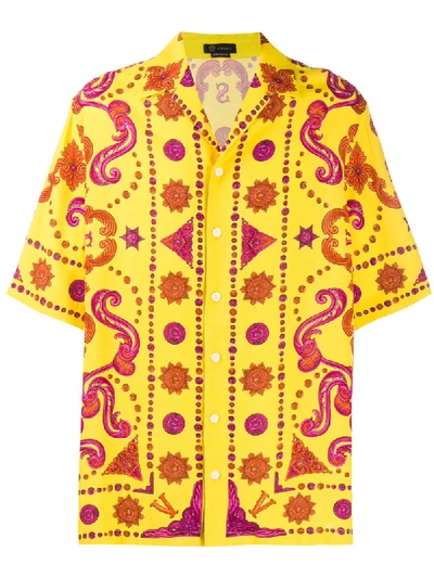 Versace Barocco Western Short-sleeved Shirt In Yellow