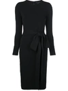 Alice And Olivia Delora Tie Waist Long Sleeve Body-con Dress In Black