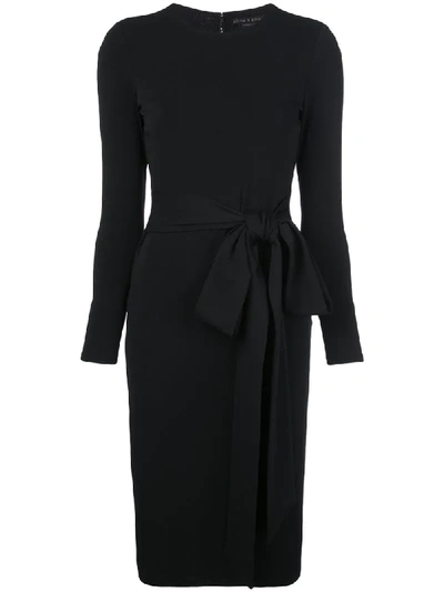 Alice And Olivia Delora Long Sleeve Tie Waist Dress In Black