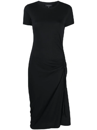 Rag & Bone Ina Ruched Midi T-shirt Dress In Black