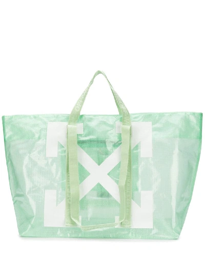 Off-white Arrows Tote In Light Green And White In Green/white