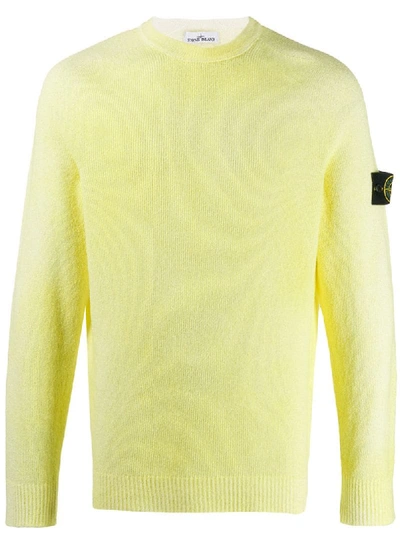 Stone Island Fine Knit Arm Logo Jumper In Yellow