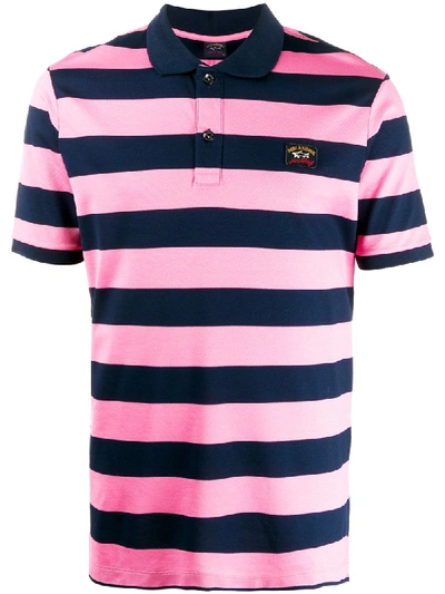 Paul & Shark Striped Short Sleeve Polo Shirt In Pink