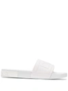 Dolce & Gabbana Logo-embossed Beachwear Slides In Bianco