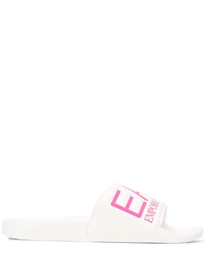 Ea7 Embossed Logo-print Slides In White