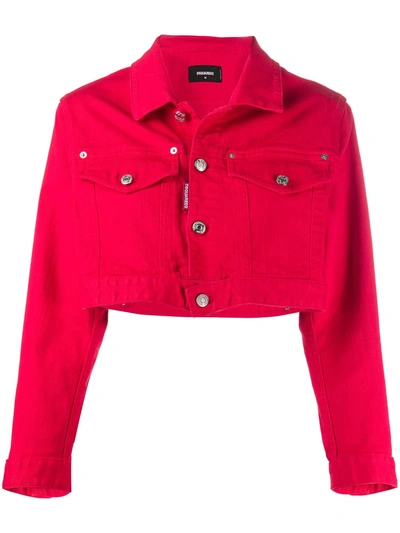 Dsquared2 Icon Cropped Denim Jacket In Red
