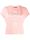 Balmain Logo Print Cropped T-shirt In Pink