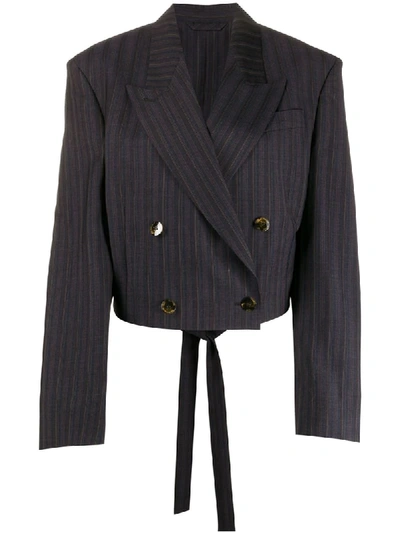 Acne Studios Cropped Double-breasted Pinstriped Wool Blazer In Blue