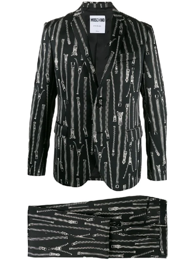 Moschino Zip-print Suit In Black