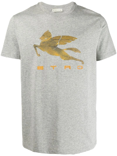 Etro T-shirt With Big Pegasus Print In Grey