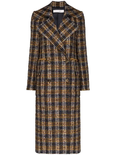 Victoria Beckham Double Breasted Summer Weight Tweed Coat In Blue