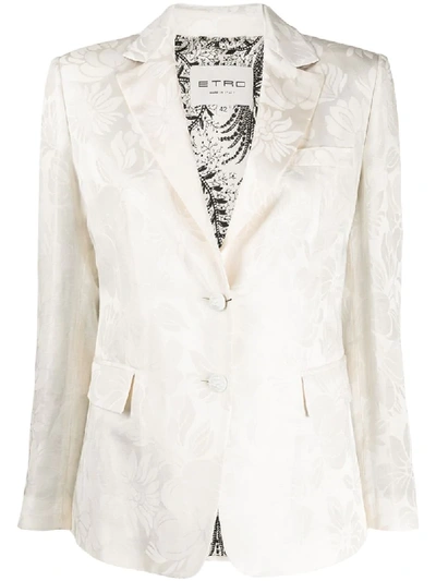 Etro Flocked Jacquard Single-breasted Blazer In White