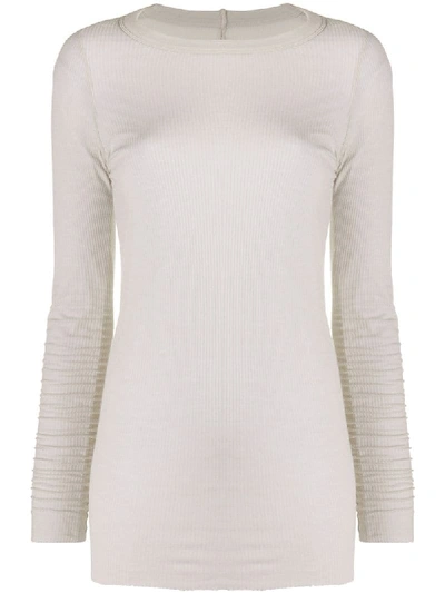 Rick Owens Ribbed Long Sleeve Top In Neutrals