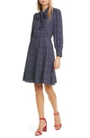 REBECCA TAYLOR BLURRY HEART PRINT LONG SLEEVE SILK DRESS,001902D402