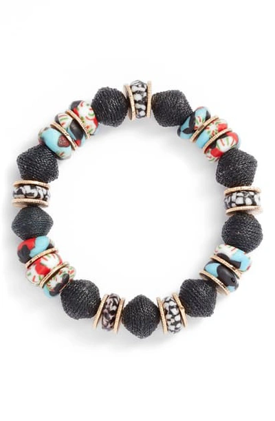 Akola Glass & Raffia Beaded Stretch Bracelet In Multi