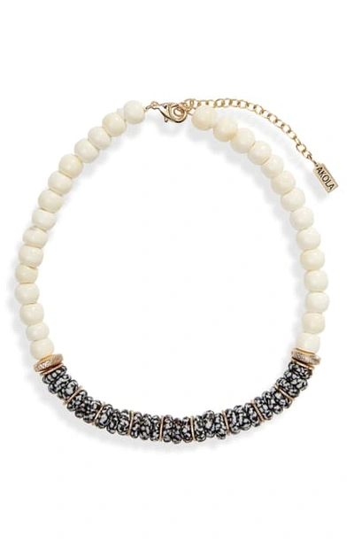 Akola Glass & Bone Beaded Necklace In Black/ White