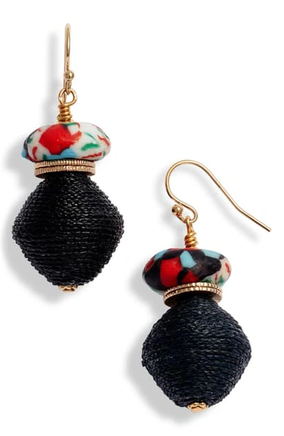 Akola Raffia & Glass Drop Earrings In Black