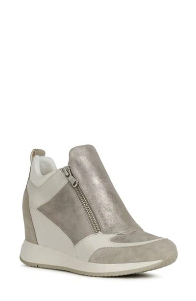 Geox Nydame Wedge Sneaker In Light Grey Leather