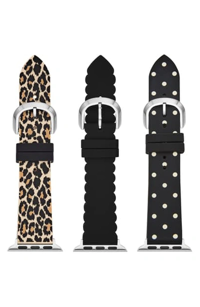 Kate Spade Set Of 3 Silicone Apple Watch Straps In Black