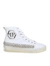 PHILIPP PLEIN SNEAKERS HI-TOP STUDS IN WHITE COLOR LEATHER,11196879