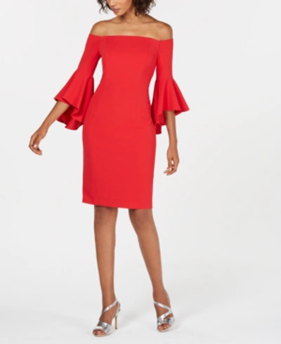 Calvin Klein Off-the-shoulder Sheath Dress In Red