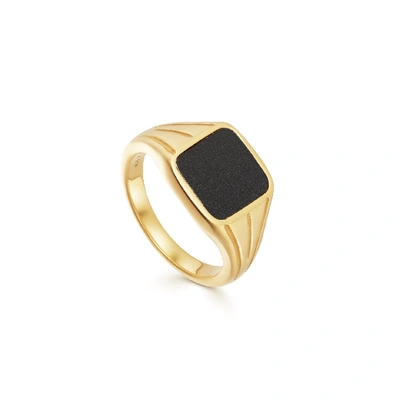 Missoma Lucy Williams Gold Square Black Signet Ring In Black/gold