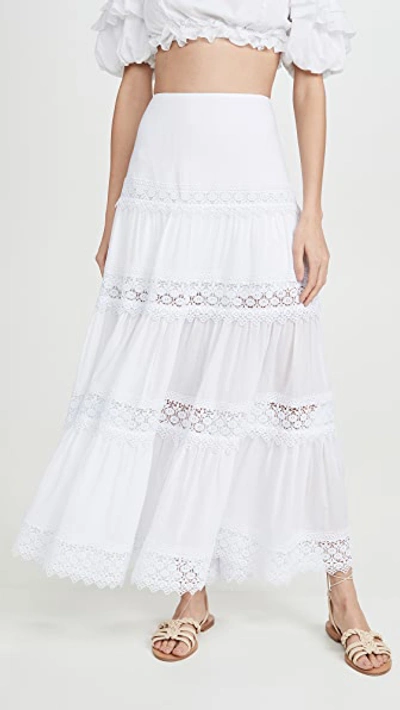 Charo Ruiz Ruth Crocheted Lace-trimmed Cotton-blend Voile Maxi Skirt In White