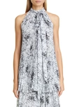 ADAM LIPPES PLEATED FLORAL PRINT CHIFFON HALTER TOP,R20123PB