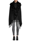 Belle Fare Wool & Cashmere-blend Rabbit Fur-trim Shawl In Black