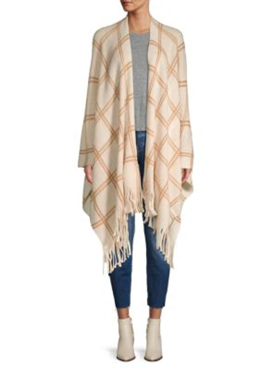 Vince Camuto Open-front Fringe Poncho In Ivory Camel