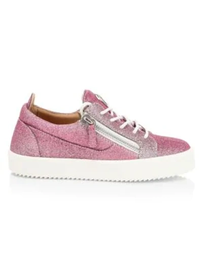 Giuseppe Zanotti Gail Double-zip Glitter Leather Sneakers In Pink