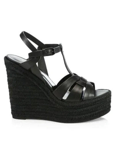 Saint Laurent Women's Tribute Leather Espadrille Wedge Sandals In Nero 1