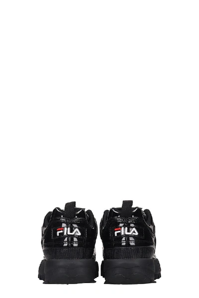Fila Distruptor Low Sneakers In Black Patent Leather In Black/black