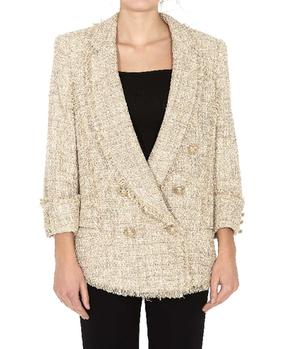 Balmain Double-breasted Cotton-blend Tweed Jacket In Beige