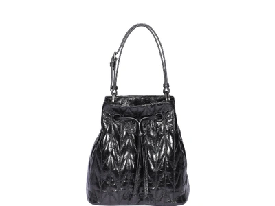 Miu Miu Shiny Calf Quilted Bucket Bag In Nero