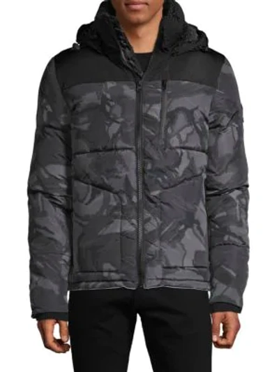 Superdry Printed Faux Fur-lined Hooded Jacket In Black
