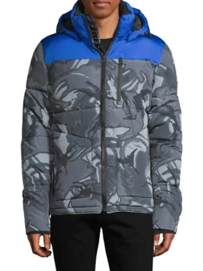 Superdry Printed Faux Fur-lined Hooded Jacket In Cobalt