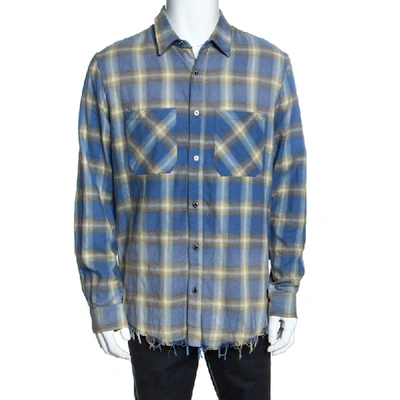 Pre-owned Amiri Blue And Yellow Cotton Plaid Frayed Edge Detail Shirt L