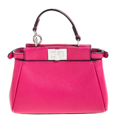 Pre-owned Fendi Magenta Leather Micro Peekaboo Top Handle Bag In Pink
